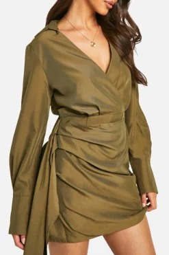 Shirt Dresses*boohoo Drape Detail Shirt Dress khaki