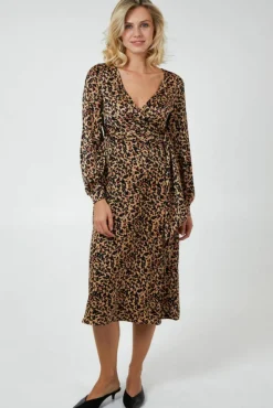 Wrap Dresses*Blue Vanilla Draped Waist Wrap Dress Brown