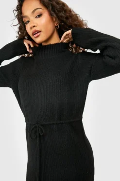 Jumper Dresses|Jumper Dresses*boohoo Drawstring Waist Knitted Midi Dress black