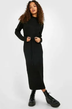 Jumper Dresses|Jumper Dresses*boohoo Drawstring Waist Knitted Midi Dress black