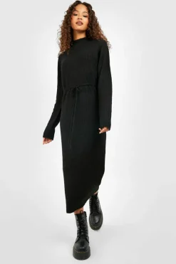 Jumper Dresses|Jumper Dresses*boohoo Drawstring Waist Knitted Midi Dress black