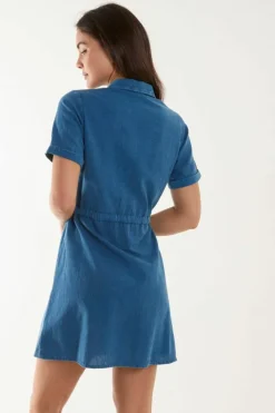 Shirt Dresses*Blue Vanilla Drawstring Waist Shirt Dress Mid Blue