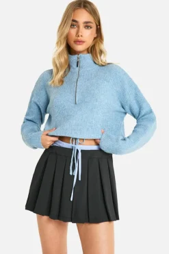 Jumpers|Jumpers & Cardigans*boohoo Drawstring Zip Funnel Neck Jumper blue