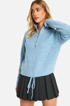Jumpers|Jumpers & Cardigans*boohoo Drawstring Zip Funnel Neck Jumper blue
