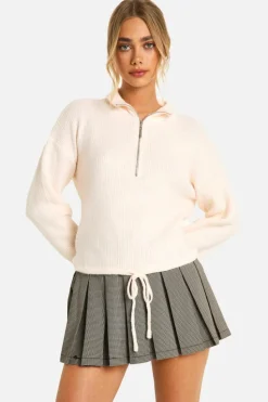 Jumpers*boohoo Drawstring Zip Funnel Neck Jumper ecru