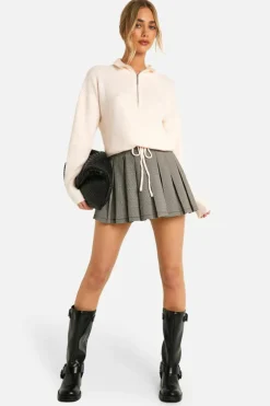 Jumpers*boohoo Drawstring Zip Funnel Neck Jumper ecru