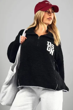 Sweatshirts|Dsgn Studio*boohoo Dsgn Applique Contrast Piping Borg Fleece black