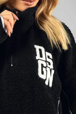 Sweatshirts|Dsgn Studio*boohoo Dsgn Applique Contrast Piping Borg Fleece black