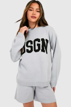 Knitted Co-Ords|Shorts*boohoo Dsgn Crew Neck Jumper And Shorts Knitted Set grey