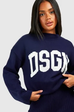 Knitted Co-Ords|Leggings*boohoo Dsgn Crew Neck Knitted Jumper And Flare Legging Set navy