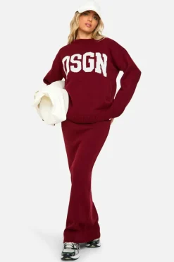 Knitted Co-Ords|Bottoms*boohoo DSGN Crew Neck Knitted Jumper And Maxi Skirt Set plum