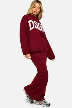 Knitted Co-Ords|Bottoms*boohoo DSGN Crew Neck Knitted Jumper And Maxi Skirt Set plum