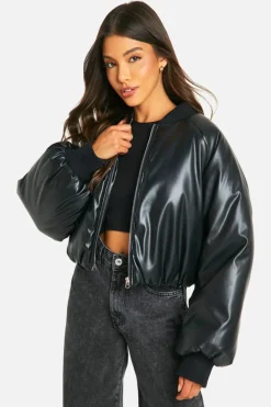 Up To 80% Off Winter Warmers|Bomber Jackets*boohoo Dsgn Embossed Faux Leather Oversized Bomber Jacket black