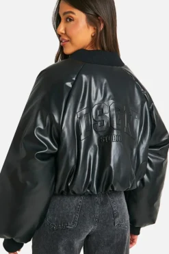 Up To 80% Off Winter Warmers|Bomber Jackets*boohoo Dsgn Embossed Faux Leather Oversized Bomber Jacket black