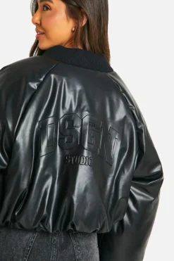 Up To 80% Off Winter Warmers|Bomber Jackets*boohoo Dsgn Embossed Faux Leather Oversized Bomber Jacket black