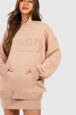Knitted Co-Ords|Dsgn Studio*boohoo Dsgn Embossed Hoody And Mini Skirt Knitted Set nude
