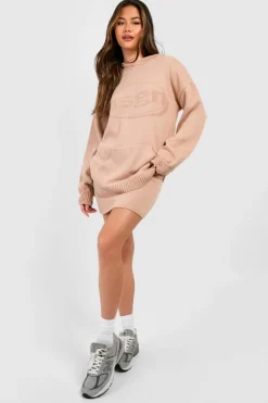 Knitted Co-Ords|Dsgn Studio*boohoo Dsgn Embossed Hoody And Mini Skirt Knitted Set nude