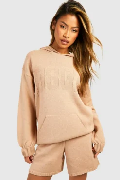 Knitted Co-Ords|Shorts*boohoo Dsgn Embossed Hoody And Shorts Knitted Set nude