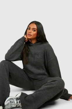 Knitted Co-Ords|Dsgn Studio*boohoo Dsgn Oversized Hoody And Wide Leg Trouser Tracksuit charcoal