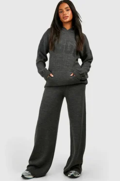 Knitted Co-Ords|Dsgn Studio*boohoo Dsgn Oversized Hoody And Wide Leg Trouser Tracksuit charcoal