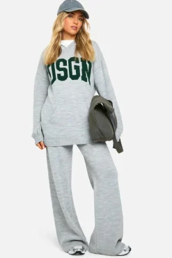 Knitted Co-Ords|Dsgn Studio*boohoo DSGN Oversized Hoody And Wide Leg Trouser Tracksuit bottle green