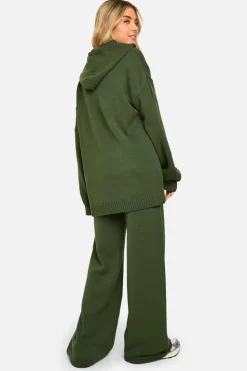 Knitted Co-Ords|Dsgn Studio*boohoo DSGN Oversized Hoody And Wide Leg Trouser Set khaki