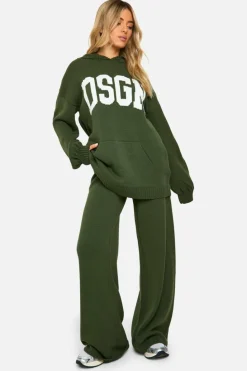 Knitted Co-Ords|Dsgn Studio*boohoo DSGN Oversized Hoody And Wide Leg Trouser Set khaki