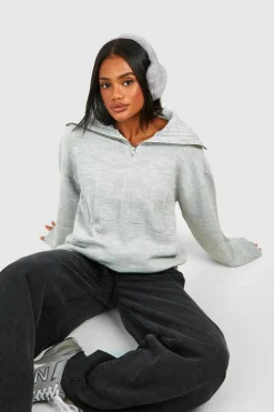 Oversized Jumpers|Up To 80% Off Winter Warmers*boohoo Dsgn Reverse Print Oversized Zip Neck Jumper grey