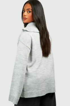 Oversized Jumpers|Up To 80% Off Winter Warmers*boohoo Dsgn Reverse Print Oversized Zip Neck Jumper grey