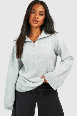 Oversized Jumpers|Up To 80% Off Winter Warmers*boohoo Dsgn Reverse Print Oversized Zip Neck Jumper grey