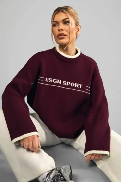 Oversized Jumpers|Jumpers*boohoo DSGN Sport Oversized Crew Neck Knitted Jumper burgundy