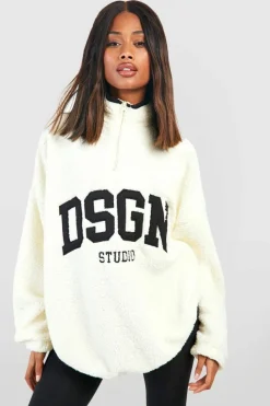 Sweatshirts|Dsgn Studio*boohoo Dsgn Studio Applique Borg Half Zip Oversized Sweatshirt cream
