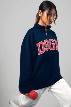 Sweatshirts|Hoodies & Sweatshirts*boohoo Dsgn Studio Applique Half Zip Oversized Sweatshirt navy
