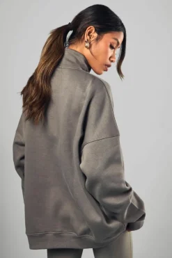Sweatshirts|Dsgn Studio*boohoo Dsgn Studio Applique Oversized Half Zip Sweatshirt khaki