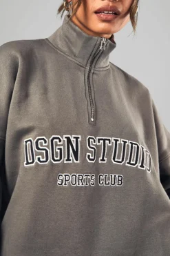 Sweatshirts|Dsgn Studio*boohoo Dsgn Studio Applique Oversized Half Zip Sweatshirt khaki
