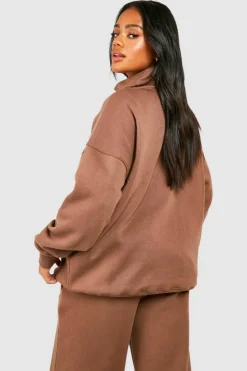Sweatshirts|Dsgn Studio*boohoo Dsgn Studio Applique Oversized Half Zip Sweatshirt mocha
