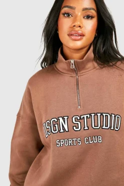 Sweatshirts|Dsgn Studio*boohoo Dsgn Studio Applique Oversized Half Zip Sweatshirt mocha