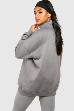 Sweatshirts|Dsgn Studio*boohoo Dsgn Studio Applique Oversized Half Zip Sweatshirt light grey