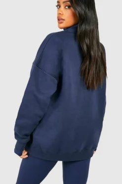 Sweatshirts|Dsgn Studio*boohoo Dsgn Studio Applique Oversized Half Zip Sweatshirt navy