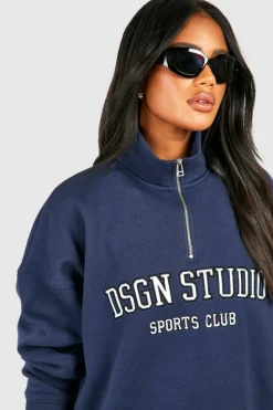 Sweatshirts|Dsgn Studio*boohoo Dsgn Studio Applique Oversized Half Zip Sweatshirt navy