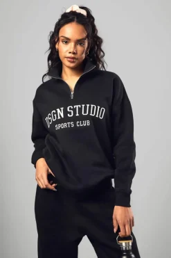 Sweatshirts|Dsgn Studio*boohoo Dsgn Studio Applique Oversized Half Zip Sweatshirt black