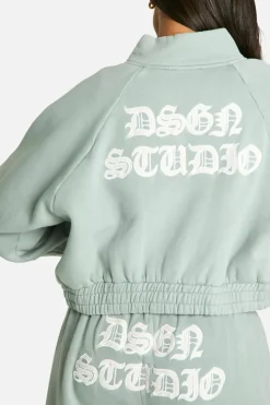 Sweatshirts|Hoodies & Sweatshirts*boohoo Dsgn Studio Applique Washed Zip Through Bomber Sweatshirt sage