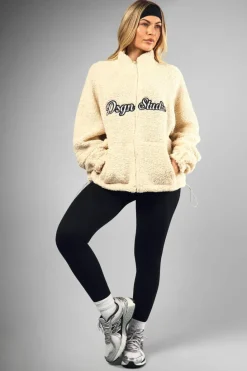Sweatshirts|Hoodies & Sweatshirts*boohoo Dsgn Studio Applique Zip Through Borg Fleece stone