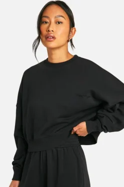 Sweatshirts|Boohoo Basics*boohoo Dsgn Studio Embroidered Boxy Crop Sweatshirt black
