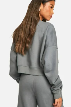 Sweatshirts|Boohoo Basics*boohoo Dsgn Studio Embroidered Boxy Crop Sweatshirt charcoal