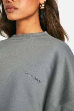 Sweatshirts|Boohoo Basics*boohoo Dsgn Studio Embroidered Boxy Crop Sweatshirt charcoal