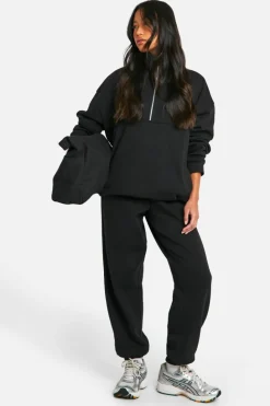 Sweatshirts|Boohoo Basics*boohoo Dsgn Studio Embroidered Half Zip Oversized Sweatshirt black