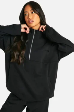 Sweatshirts|Boohoo Basics*boohoo Dsgn Studio Embroidered Half Zip Oversized Sweatshirt black
