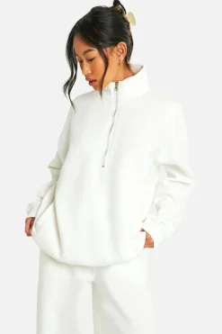 Sweatshirts|Boohoo Basics*boohoo Dsgn Studio Embroidered Half Zip Oversized Sweatshirt ecru