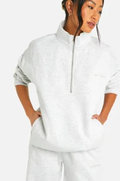 Sweatshirts|Boohoo Basics*boohoo Dsgn Studio Embroidered Half Zip Oversized Sweatshirt ash grey
